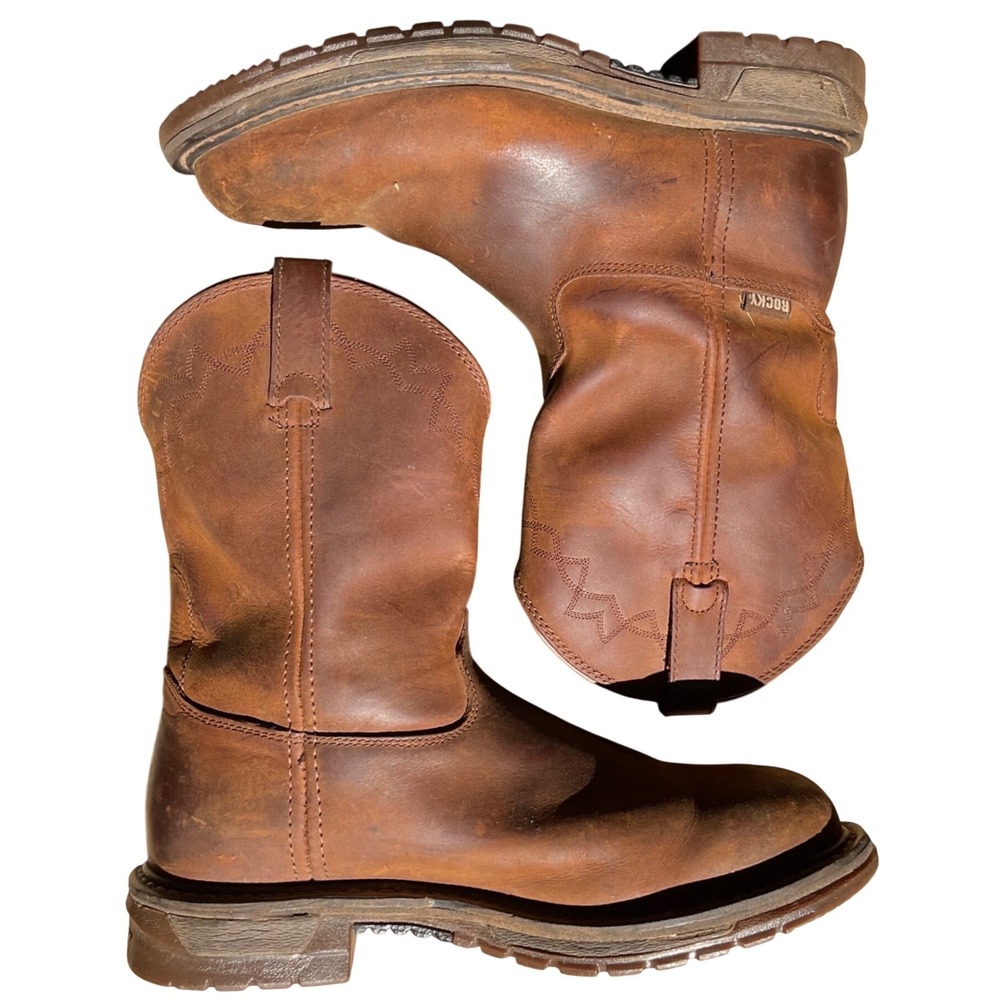 Rocky Original Ride Western Boots Mens 10W Brown Leather Pull On Work RKW0108